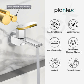 Plantex Long Body Bib Tap for Bathroom with Water Saving Aerator/Taps for Bathroom/Wall Mount Wash Basin Tap with Teflon Tape and Wall Flange (Celesiya-1242-Chrome)