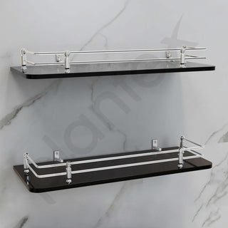 Plantex Heavy Duty Black Glass Shelf for Bathroom/Kitchen Wall Shelf/Living Room Glass Shelf, Polished (15x6 Inches - Pack of 2)