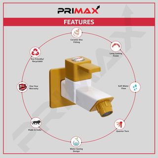 Plantex PTMT EDS-121 Single Lever Bib Cock for Bathroom with Plastic Wall Flange & Teflon Tape (Yellow & White)