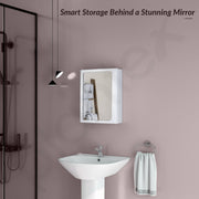 Plantex Bathroom Cabinet with Mirror/ABS Bathroom Storage Organiser/Multipurpose Shelf/Wall Mount Mirror Cabinet for Wash Basin (14x18 Inch, White)