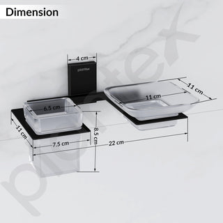 Plantex 304 Grade Stainless Steel Glass Soap Dish with Tumbler Holder/Soap Stand/Bathroom Accessories - Crystal (Black)