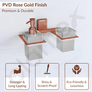 Plantex 304 Grade Stainless Steel Glass Liquid Dispenser with Tumbler Holder/Toothbrush Holder/Shampoo Dispenser for Washbasin/Kitchen/Bathroom Accessories - Pack of 1 (Crystal, PVD Rose Gold)