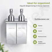 Plantex Double Liquid Soap Dispenser for Bathroom/304 Grade Stainless Steel Shampoo Dispenser/Body Soap Dispense/Bathroom Accessories - Pack of 1 (Regent, Chrome)