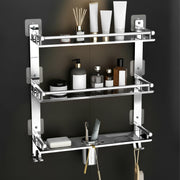 Plantex 5in1 Bathroom Organiser Without Drill/3 Tier Self Adhesive Stainless Steel Shelf/Multipurpose Shelf for Bathroom with Double Soap Dish and Toothbrush Holder(Chrome)