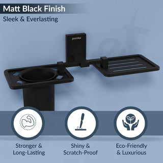 Plantex 304 Grade Stainless Steel 2in1 Soap Dish with Tumbler Holder/Soap Stand/Tooth Brush Holder/Bathroom Accessories (Matt Black)