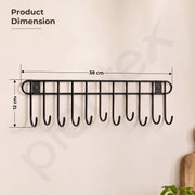 Plantex Hook Rail/GI Steel Hooks for Wall Without Drilling/Self Adhesive Hook Rail for Clothes/Towel - Pack of 1 (11 Hooks, Black)