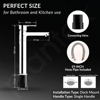 Plantex Single Lever Basin Mixer Tap/Pure Brass Pillar Tap for Wash Basin/Hot and Cold Water Tap for Basin/Long Body Water Tap - Pack of 1 (Chrome, 3227)