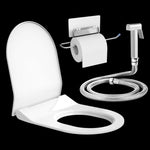 Plantex Hygienic Toilet Combo/Polypropylene Toilet Seat Cover / Self Adhesive Toilet paper holder/D- Shape Health Faucet Set with 1.20 meter hose Pipe for Toilet and Clamp (Chrome)