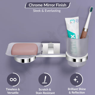 Plantex 304 Stainless Steel Soap and Brush Holder for Bathroom/Soap Dish/Tumbler Holder/Bathroom Accessories (Benz - Chrome)