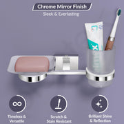 Plantex 304 Stainless Steel Soap and Brush Holder for Bathroom/Soap Dish/Tumbler Holder/Bathroom Accessories (Benz - Chrome)