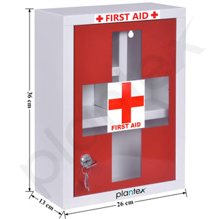Plantex Metal Emergency First Aid Box for Home/Medical Box for Medicine Storage with Multi Compartments for School, Office - with Lock (Red & White) Big Size, Wall Mount