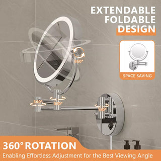 Plantex Brass and 304 Stainless-Steel Magnifying Mirror with LED/Makeup Mirror with Light/Zoom Mirror- 5x/1x Magnification (8 Inch-Chrome/Wall Mount)