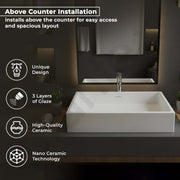 Plantex Platinum Ceramic WashBasin/Tabletop Wash Basin/Basin for Bathroom/Countertop Bathroom Wash Basin with 10 Years Glaze Warranty by Plantex (White - 24.5 x 16.5 x 5 Inch)