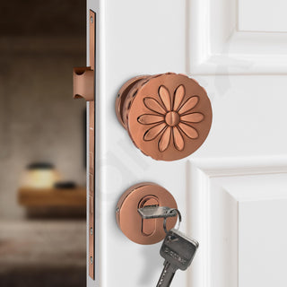 Plantex Heavy Duty Door Lock/Main Door Mortise Lock Handle/Handle Set for Home/Office/Door Accessories (Rose Gold)
