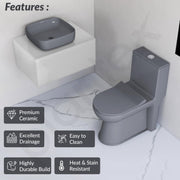 Plantex Ceramic One-Piece Commode for Toilet with Tabletop Wash Basin for Bathroom/Rimless Western Toilet/Bathroom Wash Basin/S Trap Commode - Smoke