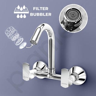 Plantex Sink Mixer Tap for Kitchen with 360° Swivel Spout/Hot and Cold Water Tap with Wall Flange and Teflon Tape/Brass Spindle Sink Tap (Saga-Chrome)