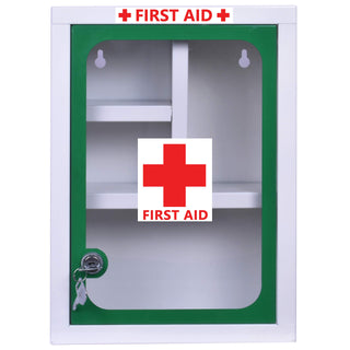Plantex Metal Emergency First Aid Kit Box for Home/Medical Kit Box for Medicine Storage with Multi Compartments for School, Office - Lockable (Green & White) Big Size, Wall Mount