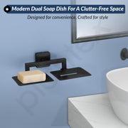 Plantex 304 Grade Stainless Steel Black Dual Soap Holder for Bathroom/Double Soap Dish/Soap Stand/Soap Case/Bathroom Accessories - Decan (Black)