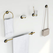 Plantex Self Adhesive Stainless Steel and ABS Bathroom Accessories Set/soap Holder for Bathroom/Tumbler Holder/Towel Rod/Towel Ring for Washbasin/Robe Hook - Set of 5 (Matt Black & Gold)