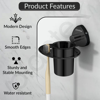 Plantex J4 Stainless Steel Toothbrush Holder for Bathroom/Toothbrush Stand for Bathroom/Tumbler Holder/Bathroom Accessories (PVD Black Finish) Angel