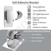Plantex Abs Hand Shower Holder For Bathroom/Strong Self Adhesive Adjustable Handheld Shower/Wand Holder No Drilling Wall Mount Bracket - (Chrome)
