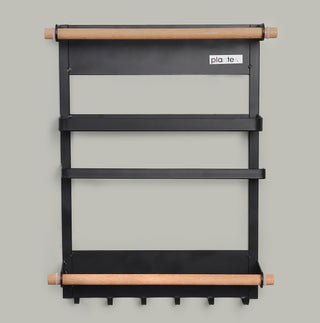 Plantex GI Steel Multi-Purpose Magnetic Shelf for Home/Fridge Organizer Spice Rack with Paper-Towel Holder/Kitchen Rack for Refrigerator (Big-Black)