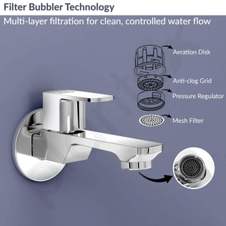 Plantex Single Lever Long Body Bib Tap for Bathroom with Water Saving Aerator/Tap for Wash Basin with Brass Spindle/Wall Mount Bib Tap with Wall Flange and Teflon Tape (SAGA-1292- Chrome)