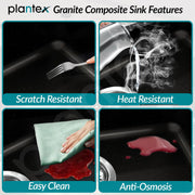 Plantex Matt German Engineered Technology Quartz Sink For Kitchen/UV Protected Kitchen Sink/Single Bowle Sink For Home(Charcoal Black-18X24 Inch)
