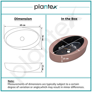 Plantex Ceramic Basin/Designer Washbasin for Bathroom/Oval Tabletop Wash Basin/Countertop Vessel Sink for Home/Office (Matt Brown & Black - 24 x 14 x 10 Inch)