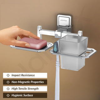 Plantex 304 Grade Stainless Steel 2in1 Soap Holder with Tumbler Holder/Wall Mounted Stand/Bathroom Accessories - Darcy (Chrome)
