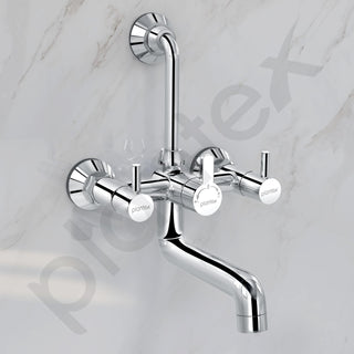Plantex Brass Wall Mixer for Bathroom with L-Bend Connector for Overhead Shower/Mixer Tap/Wall Mixer for Bathroom 2 in 1 with 7-Year Manufacturer's Warranty-(Ico-918-Mirror-Chrome)