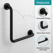 Plantex L-Shape Grab Bar for Toilet/Support Handle for Senior Citizen/Anti-Slip Shower Handrail - Stainless Steel, Pack of 1 (Black)