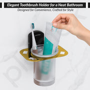 Plantex 304 Grade Stainless Steel Tumbler Holder/Tooth Brush Holder for Bathroom/Bathroom Accessories - Parv (Gold & Black)