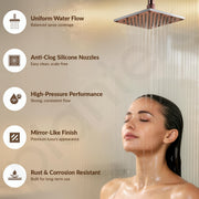 Plantex Stainless Steel Overhead Shower 6 x 6 inch with Water-Saving Technology/High pressure Rain Shower Head without Arm/Bathroom Shower -(Sandwich-PVD Rose Gold)