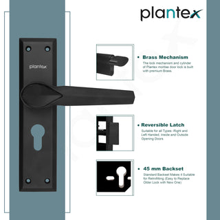 Plantex Heavy-Duty Door Lock/Main Door Lock Handle Set/6-Lever Lock Mechanism Mortise Lock with 3 Keys/Brass Lock Body & Cylinder (PTP-07, Black)