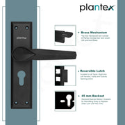 Plantex Heavy-Duty Door Lock/Main Door Lock Handle Set/6-Lever Lock Mechanism Mortise Lock with 3 Keys/Brass Lock Body & Cylinder (PTP-07, Black)