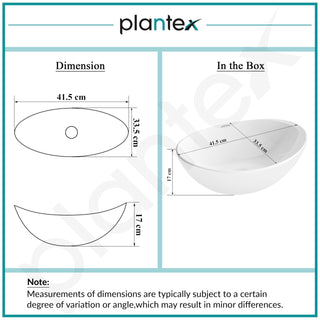 Plantex Ceramic Table Top Oval Wash Basin for Bathroom/Countertop Bathroom Sink/Bathroom Basin with 10 Years Glaze Warranty by Plantex (White - 16.5 x 13.5 x 7 Inch)