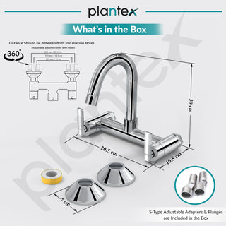 Plantex Pure Brass Sink Mixer Tap Hot and Cold with 360° Swivel Spout/Sink Tap for Kitchen Basin with Brass Wall Flange & Teflon Tape-7 Year Warranty (BAL-514)
