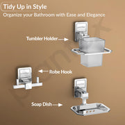 Plantex High Grade Stainless Steel Folding Towel Rack with Stainless Steel 304 Grade Darcy Bathroom Accessories Set 5pcs (Towel Rod/Napkin Ring/Tumbler Holder/Soap Dish/Robe Hook)