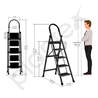 Plantex Steel Ladder for Home/Strong Foldable Wide 5 Step Ladder/Anti-Skid 5 Step Ladder - (Apex - Black)