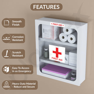 Plantex GI Steel First Aid Box Empty/Medicine Box for Home/Emergency Medical Box for Medicine Storage for School, Office, Factories with Multi Compartments & Clip Lock - Wall Mountable (White)