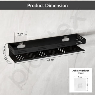 Plantex Bathroom Organiser Without Drill/Stainless Steel Self Adhesive Shelf for Bathroom/Wall Shelf for Kitchen/No Drill Shelves- Pack of 1 (16 x 4 Inch - Black)