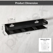 Plantex No Drill Bathroom Shelves/Stainless Steel Self Adhesive Shelf for Bathroom/Wall Shelf for Kitchen/Bathroom Shelf- Pack of 2 (16 x 4 Inch - Black)
