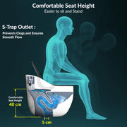 Plantex Platinum One Piece Commode for Toilet/Rim Siphonic Western Toilet/S Trap WC for Bathroom Commode with Soft Close Seat Cover- (White and Black)