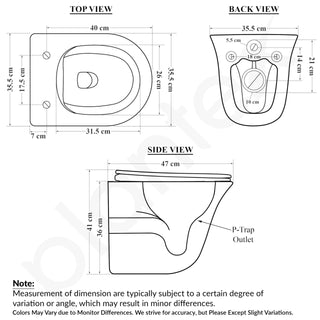 Plantex Imported Ceramic Western Commode/Wall Hung Western Toilet/Rimless Washdown Commode for Bathroom with Soft Close Toilet Seat Cover - P Trap Outlet (1161 - Matt White)