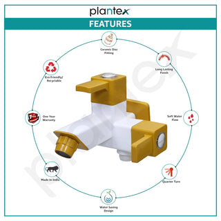 Plantex PTMT EDS-127 2 In 1 Painted Tap For Bathroom With Plastic Wall Flange & Teflon Tap e/ 2-Way Angle Valve With Attachment For Health Faucet (Yellow & White)