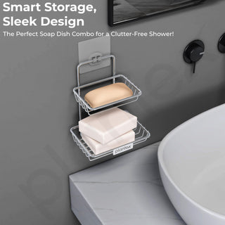 Plantex Self-Adhesive Stainless Steel Wall Hanging Soap Storage Rack/Bathroom Soap Holder for Wall/Double Layer Soap Tray - Bathroom Accessories