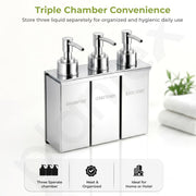 Plantex Triple Liquid Soap Dispenser for Bathroom/304 Grade Stainless Steel Shampoo Dispenser/Square Hand wash Dispense/Bathroom Accessories - Pack of 1 (Regent, Chrome)