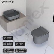 Plantex Ceramic Bathroom Commode and Wash Basin/Rimless Washdown Wall Hung Western Toilet/Bathroom Wash Basin/P Trap Commode - Smoke