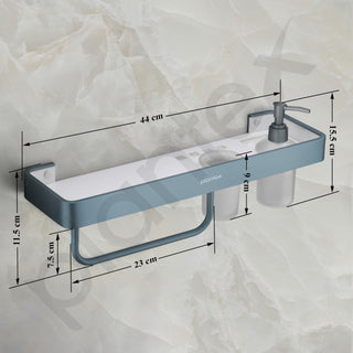 Plantex 4in1 Shelf for Bathroom/Aluminium and Acrylic Shelf with Tumbler Holder, Liquid Soap Dispenser and Napkin Holder for Home/Office/Hotel - Pack of 1 (Grey and Milky White)